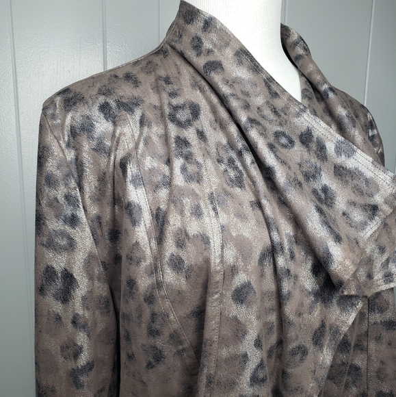 Peck & Peck Leopard Print Faux Suede Open Draped Front Jacket Simmery Cheetah XL - Picture 4 of 12